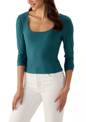 OLIVE + OAK Women's Long Sleeve Peached Jersey T-Shirt, Teal, 1X