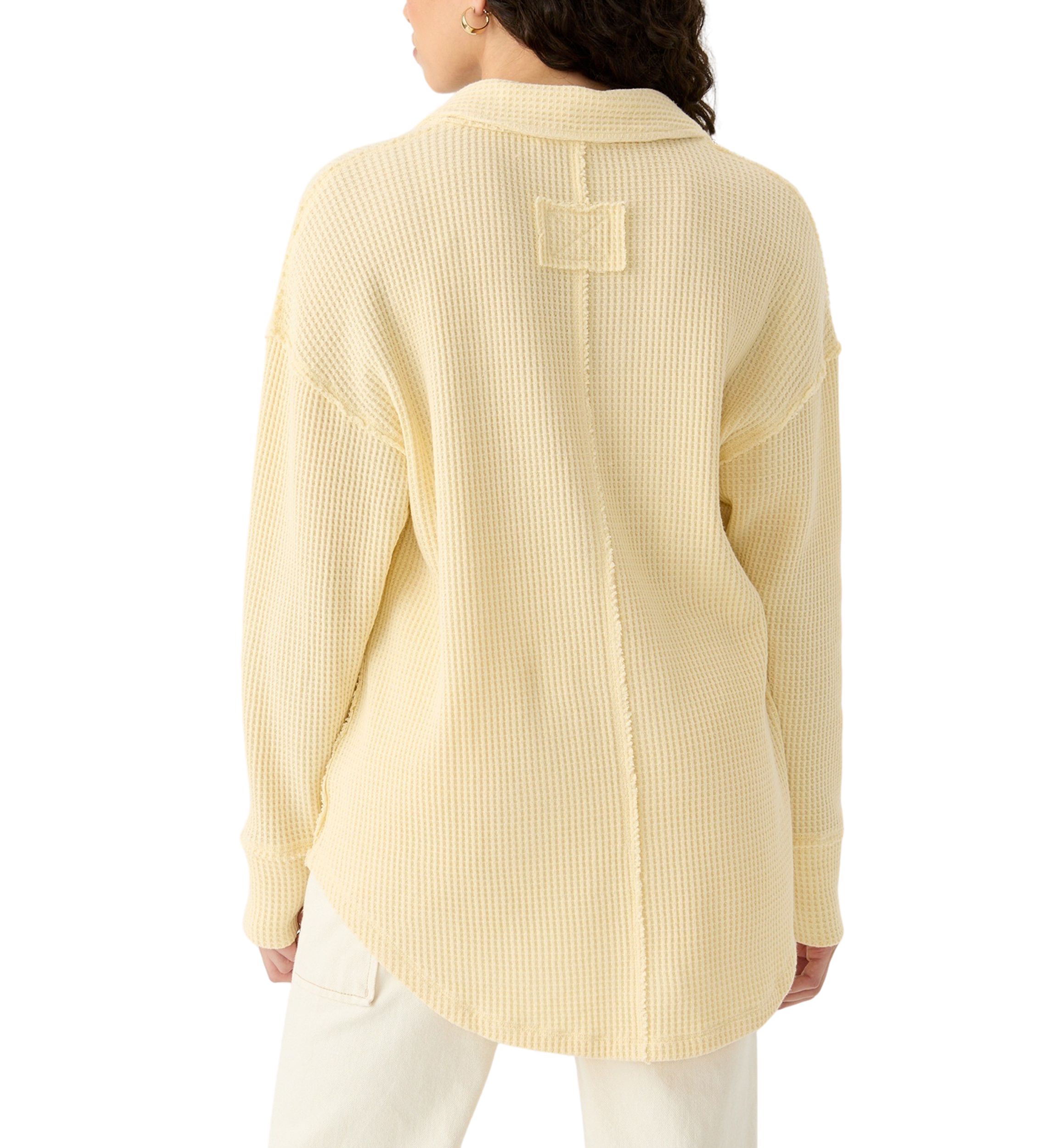 Womens Waffle Knit Johnny Collar Pullover