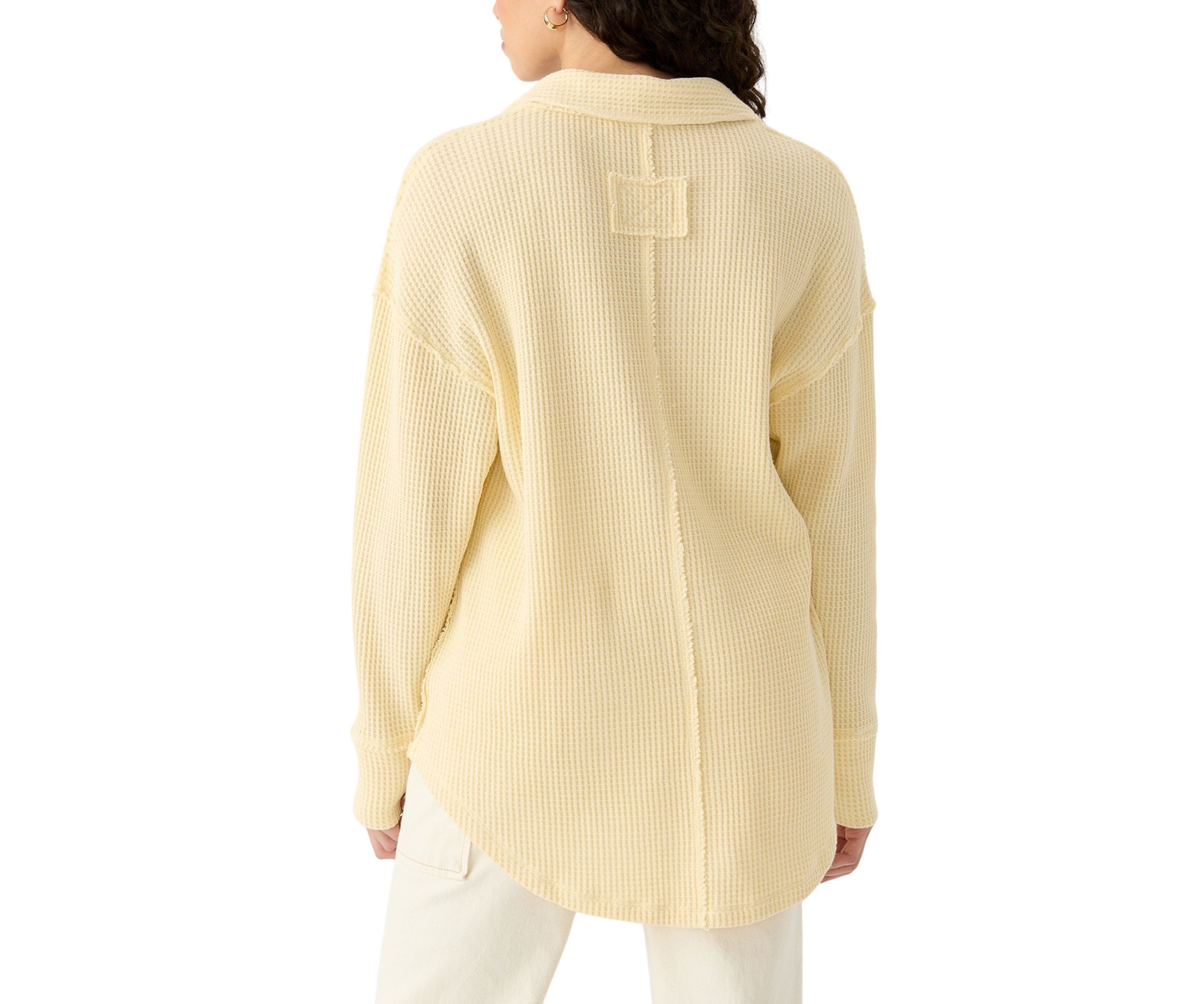 Womens Waffle Knit Johnny Collar Pullover