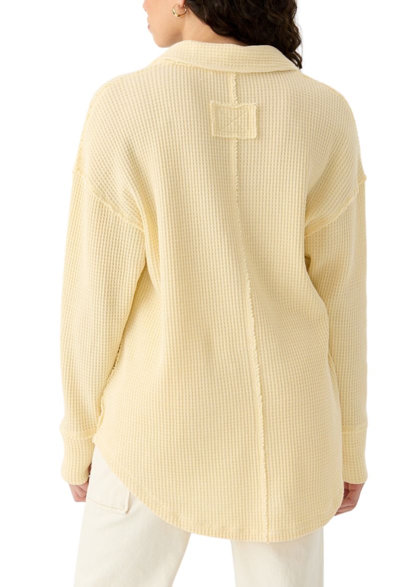Womens Waffle Knit Johnny Collar Pullover
