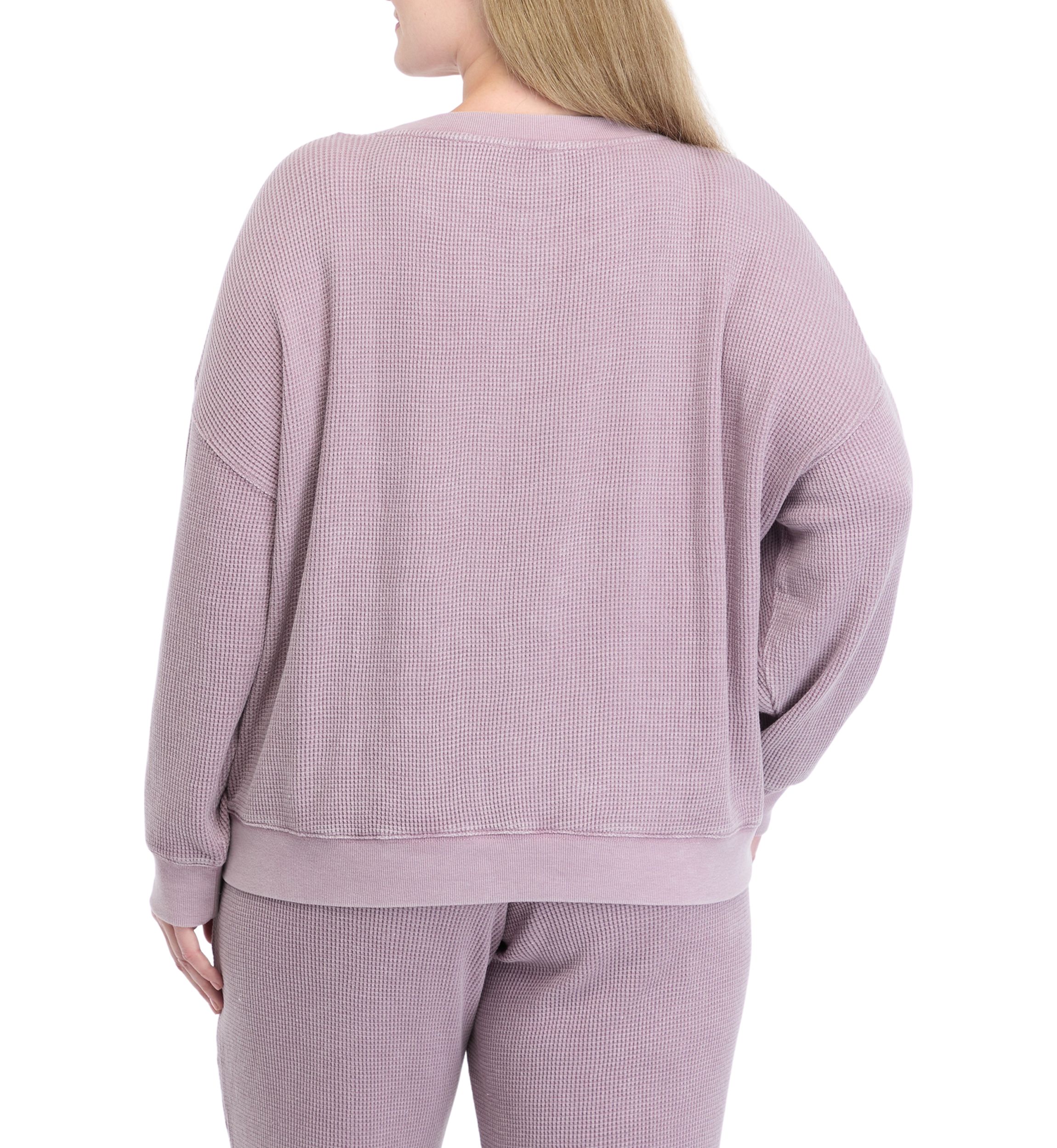 Plus Size Long Sleeve Crew Neck Waffle Sweatshirt