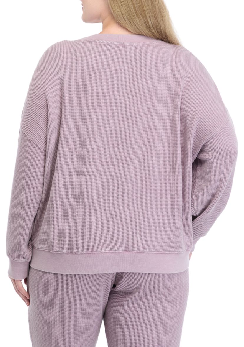 Plus Size Long Sleeve Crew Neck Waffle Sweatshirt