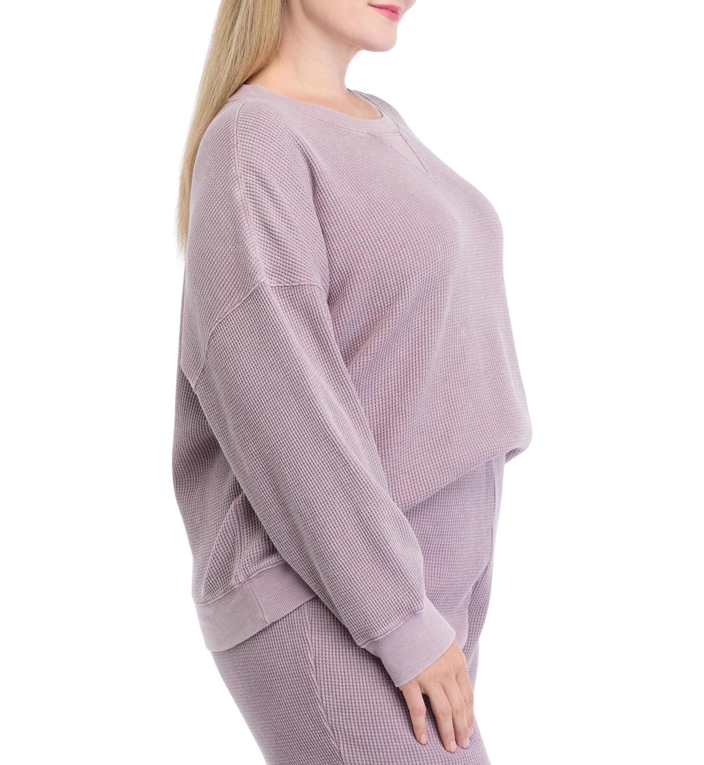 Plus Size Long Sleeve Crew Neck Waffle Sweatshirt