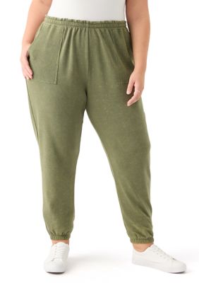 OLIVE + OAK Women's Plus Size Waffle Mixed Media Joggers, Green, 3X