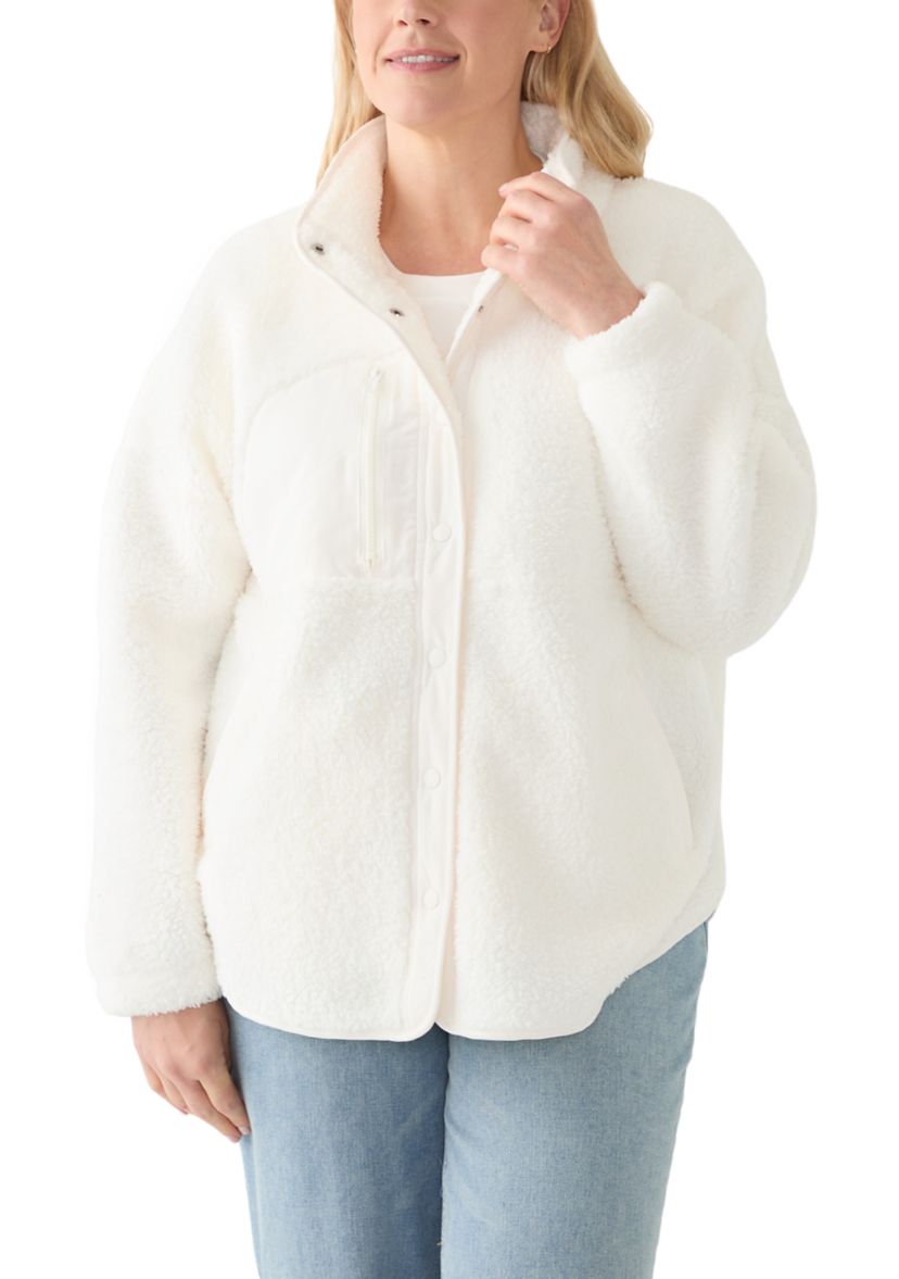 Plus Size Snap Front Sherpa Jacket 
