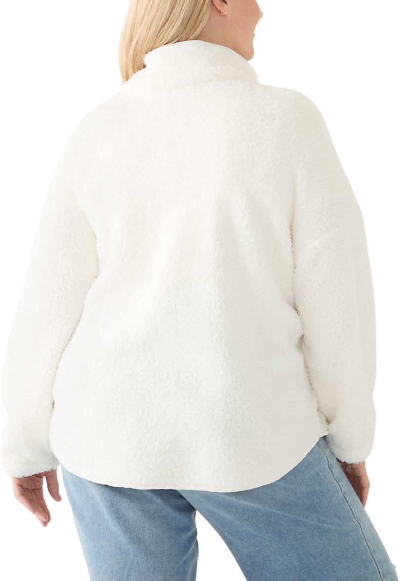 Plus Size Snap Front Sherpa Jacket 