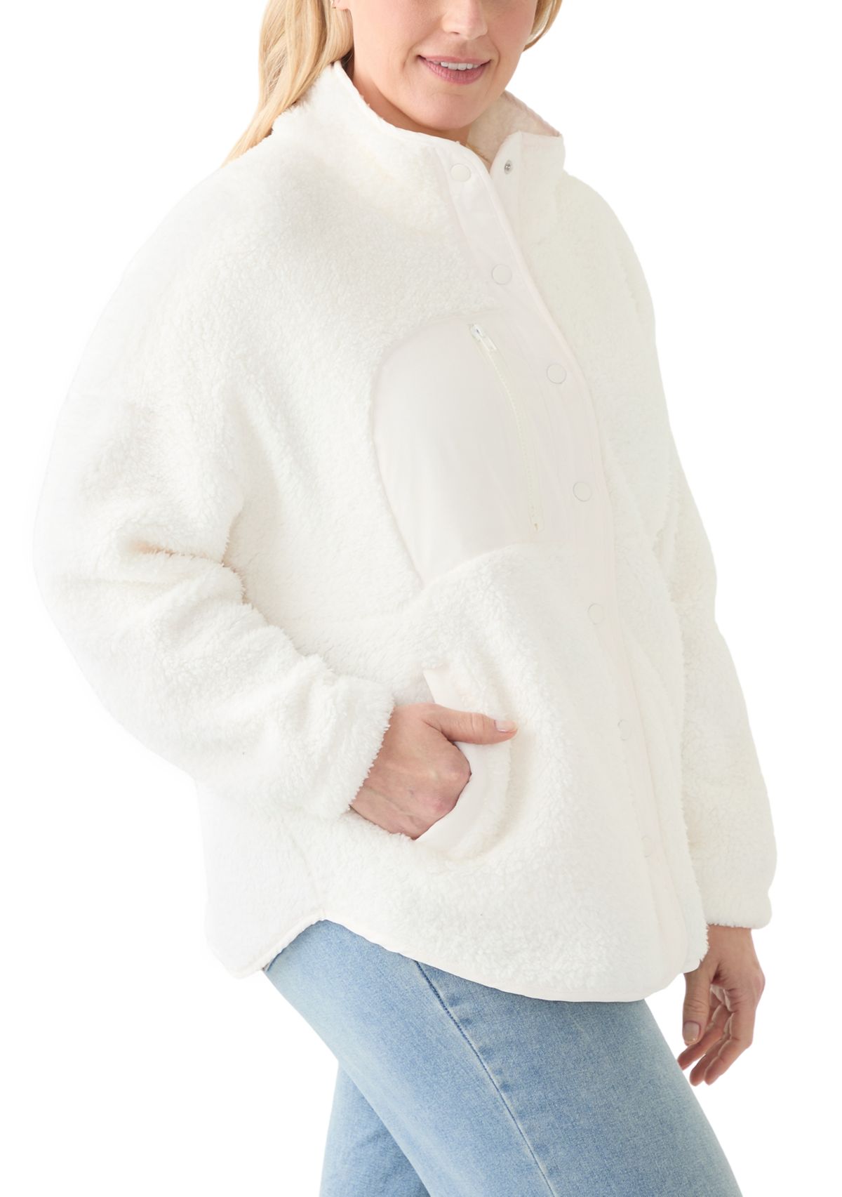 Plus Size Snap Front Sherpa Jacket 