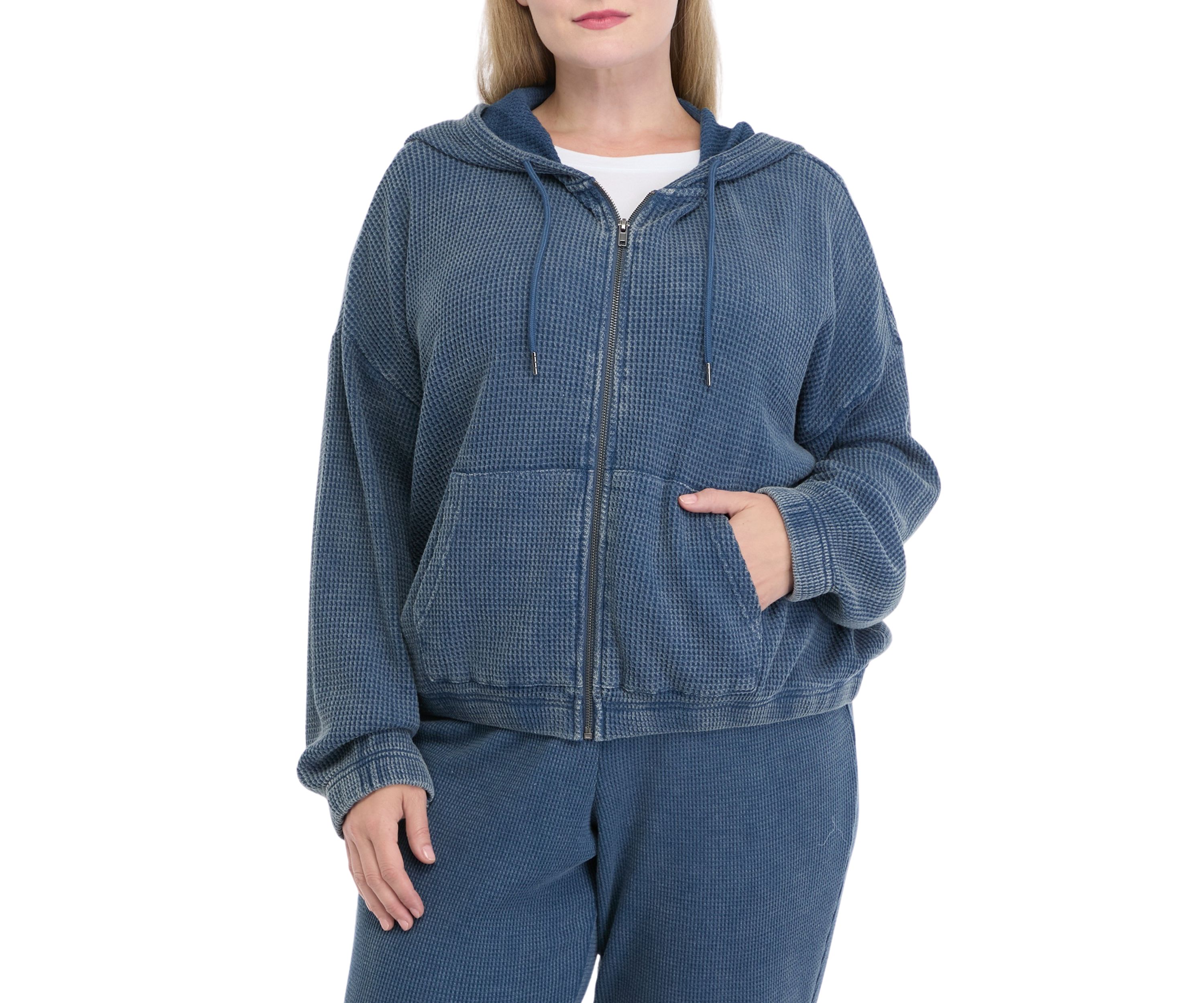 Plus Size Zip Long Sleeve Waffle Sweatshirt