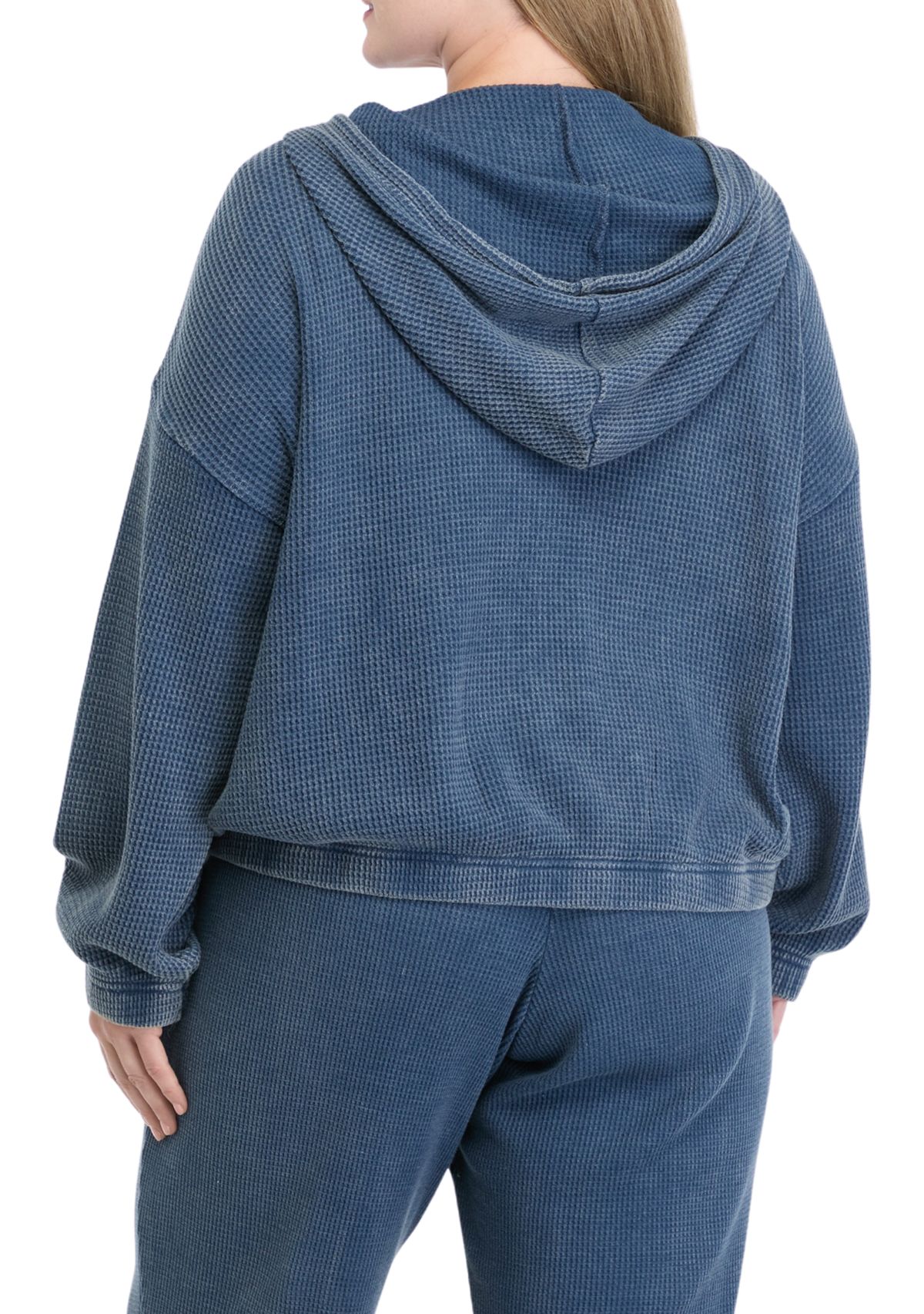 Plus Size Zip Long Sleeve Waffle Sweatshirt