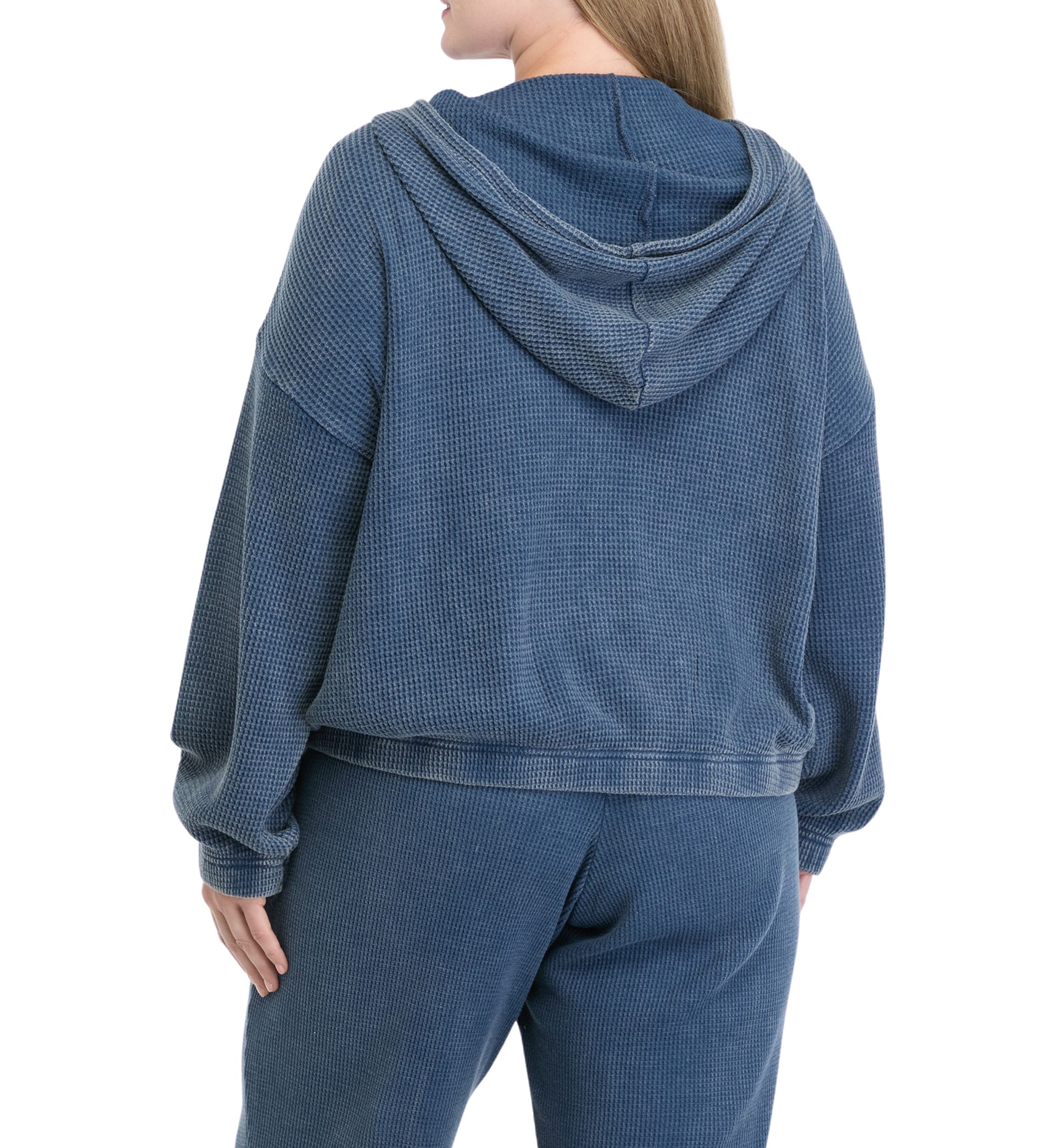 Plus Size Zip Long Sleeve Waffle Sweatshirt