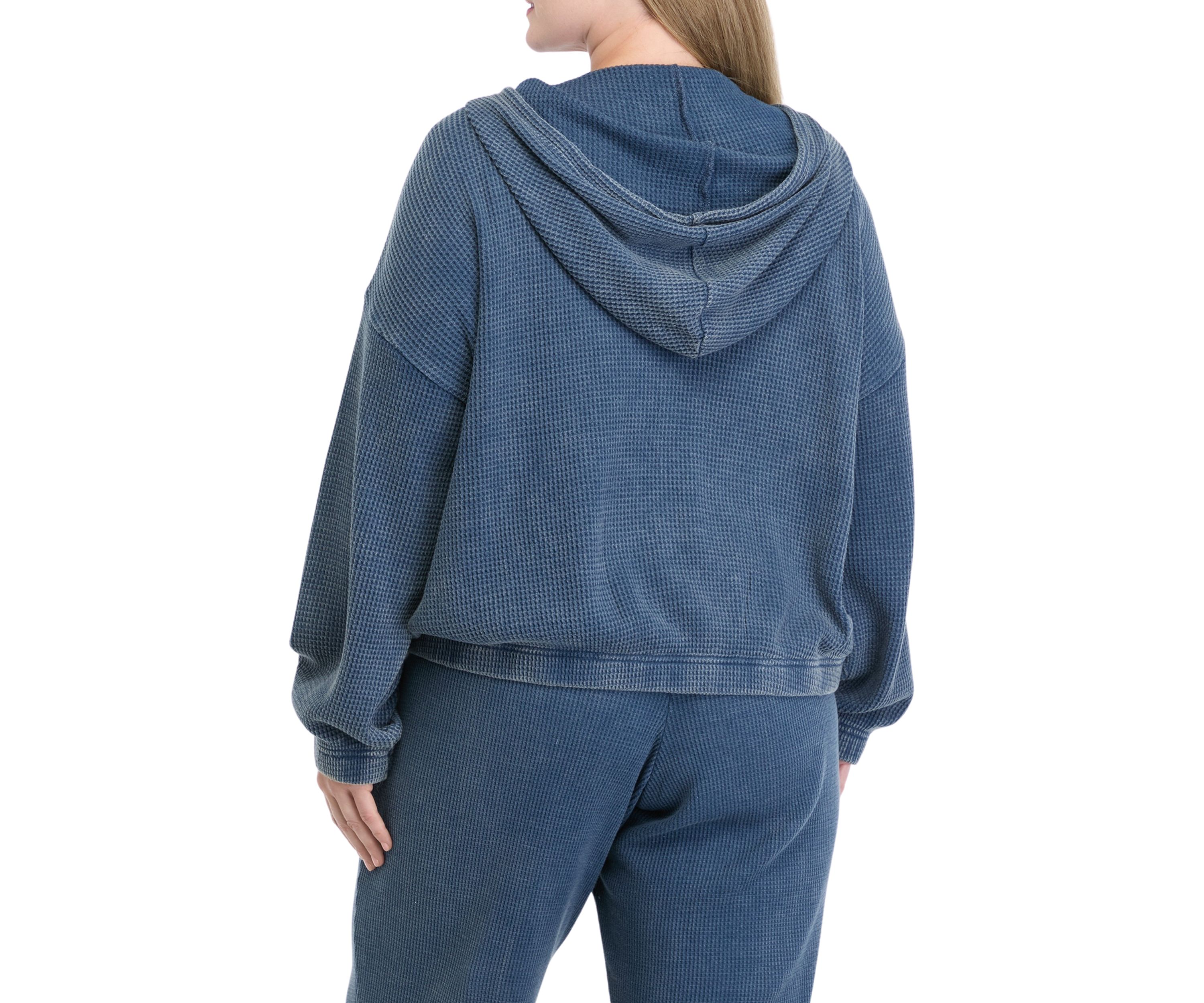 Plus Size Zip Long Sleeve Waffle Sweatshirt
