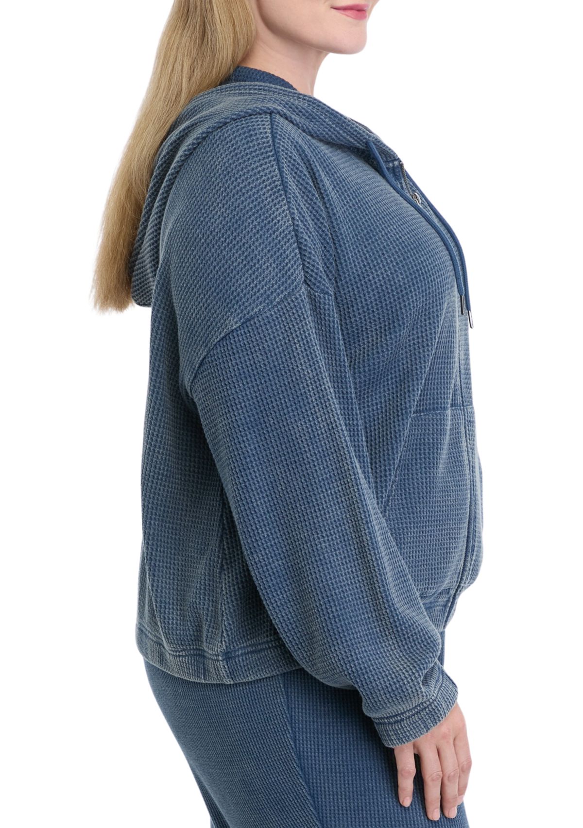 Plus Size Zip Long Sleeve Waffle Sweatshirt
