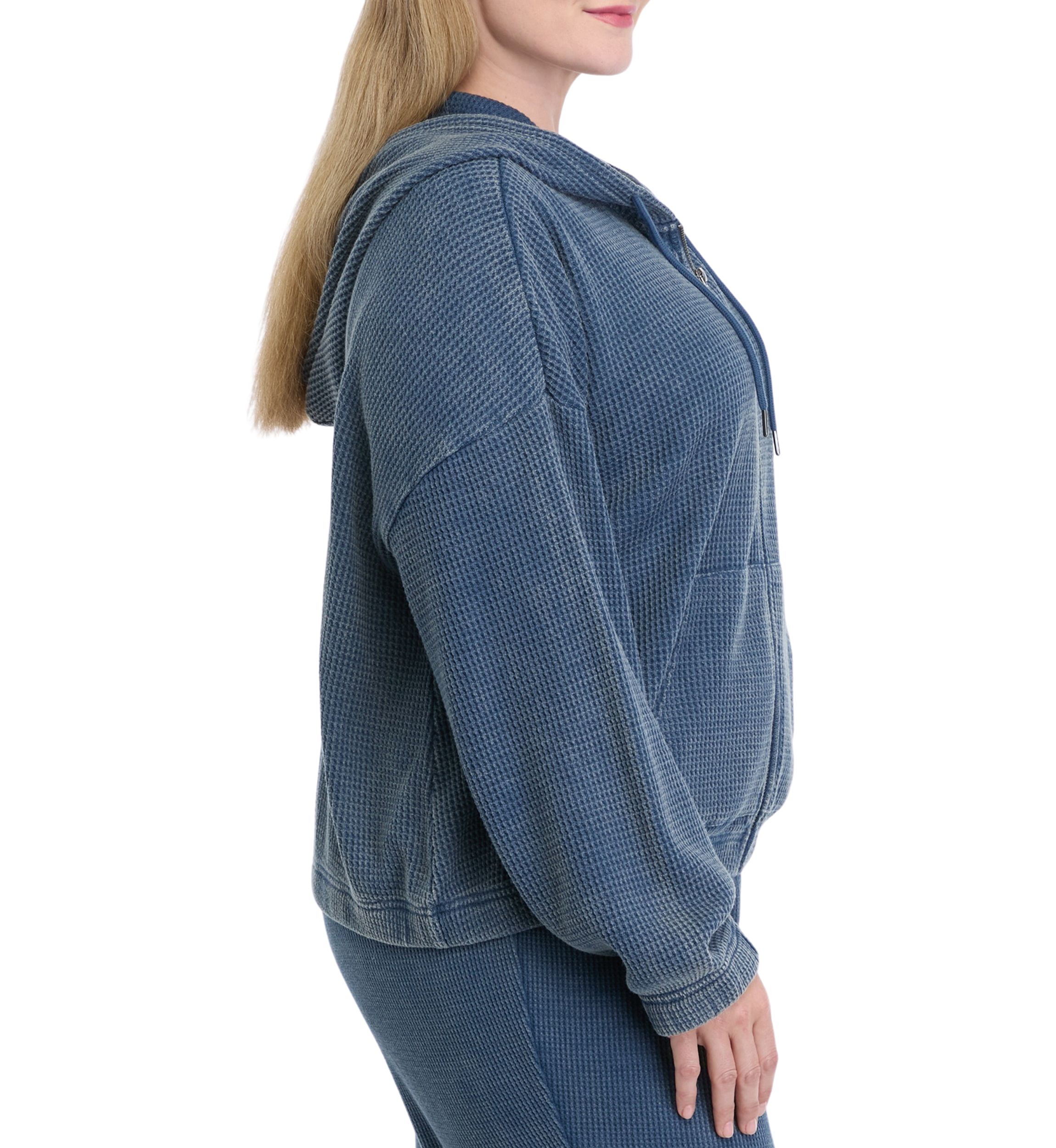 Plus Size Zip Long Sleeve Waffle Sweatshirt