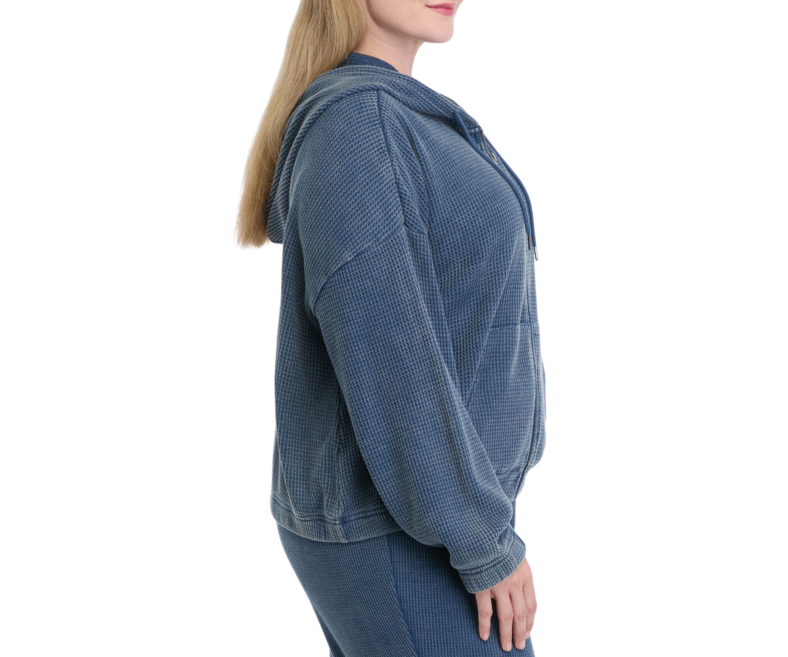Plus Size Zip Long Sleeve Waffle Sweatshirt