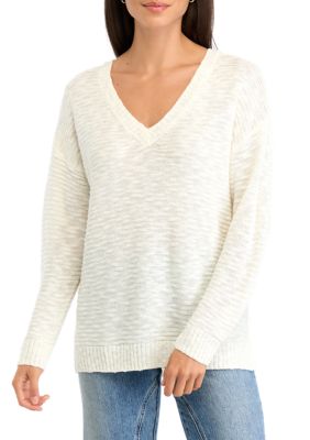 OLIVE + OAK Women's V-Neck Tunic Sweater, Ivory, XS