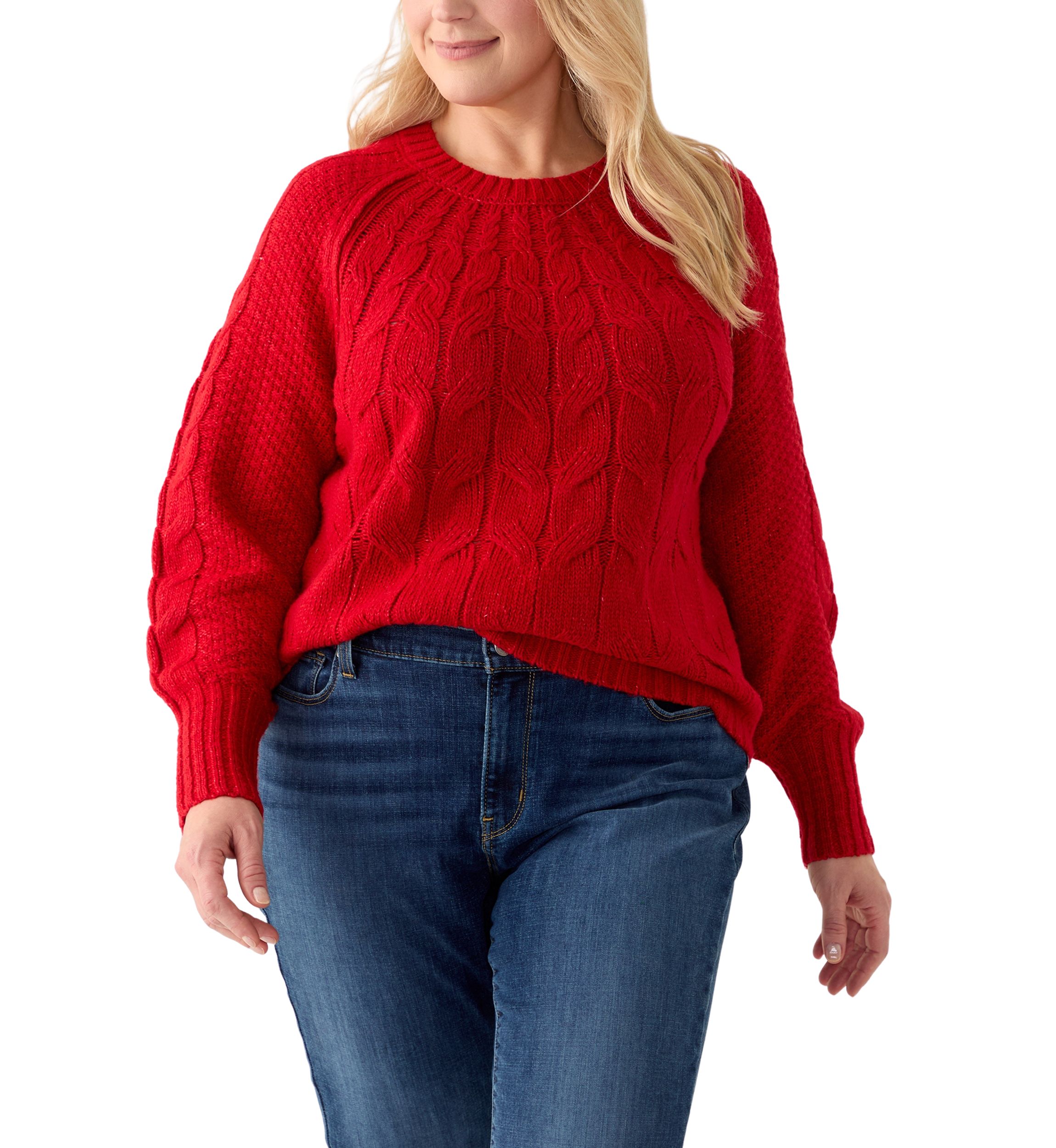 Plus Size Long Sleeve Cascade Cable Sweater