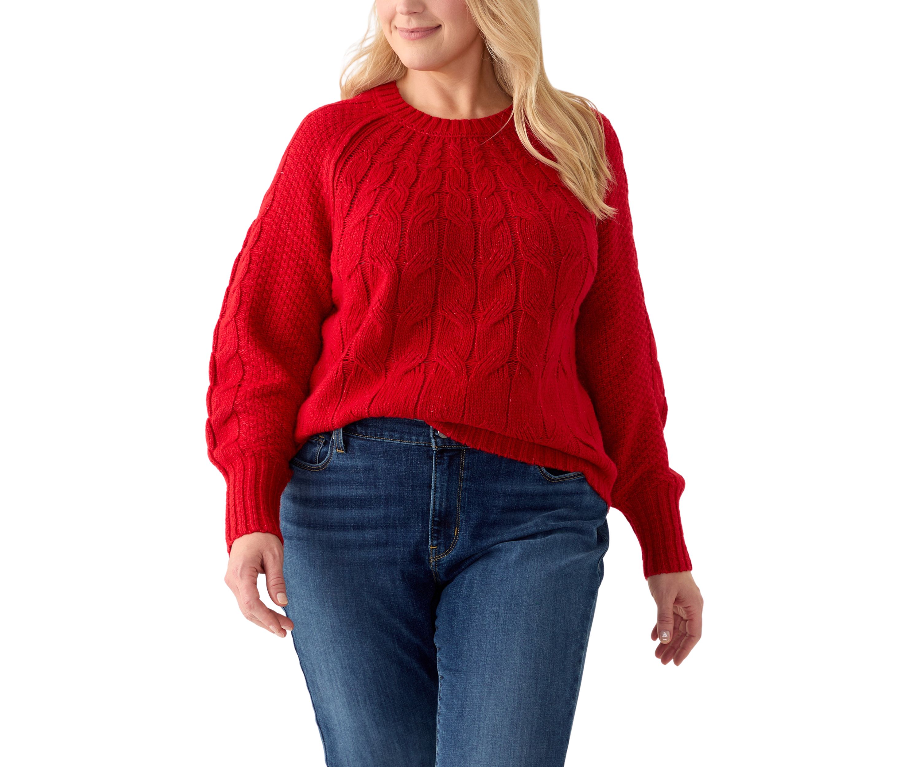 Plus Size Long Sleeve Cascade Cable Sweater