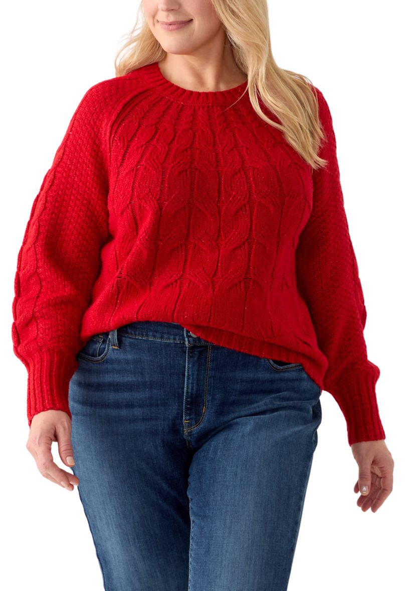 Plus Size Long Sleeve Cascade Cable Sweater