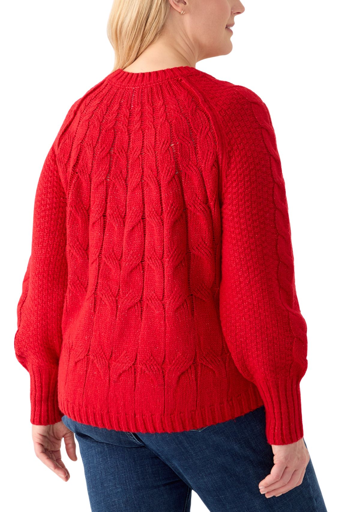 Plus Size Long Sleeve Cascade Cable Sweater