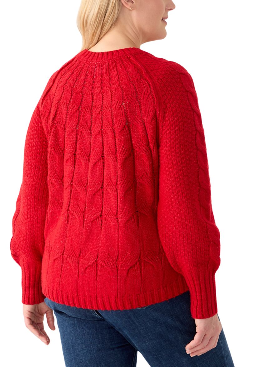 Plus Size Long Sleeve Cascade Cable Sweater