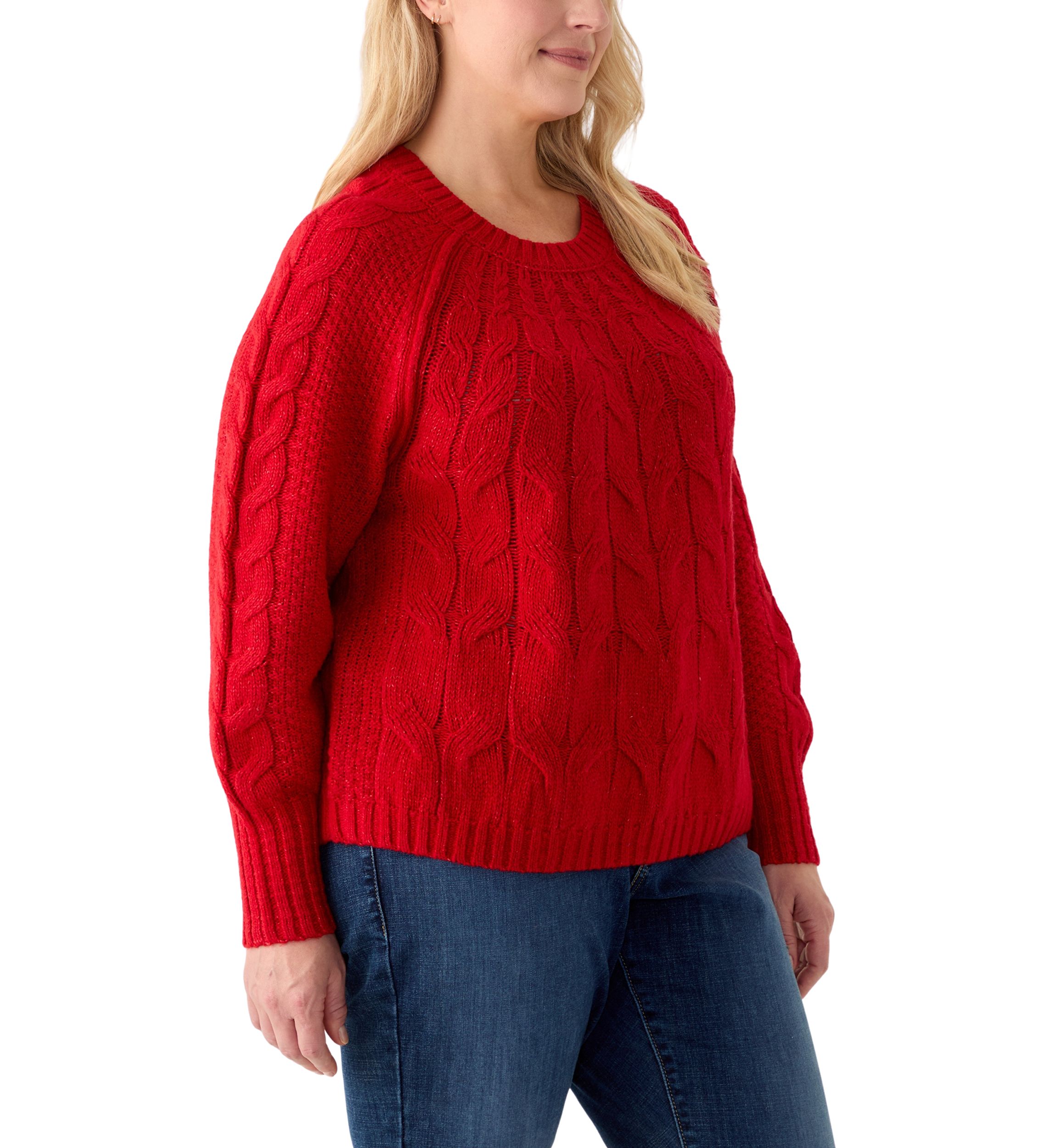 Plus Size Long Sleeve Cascade Cable Sweater