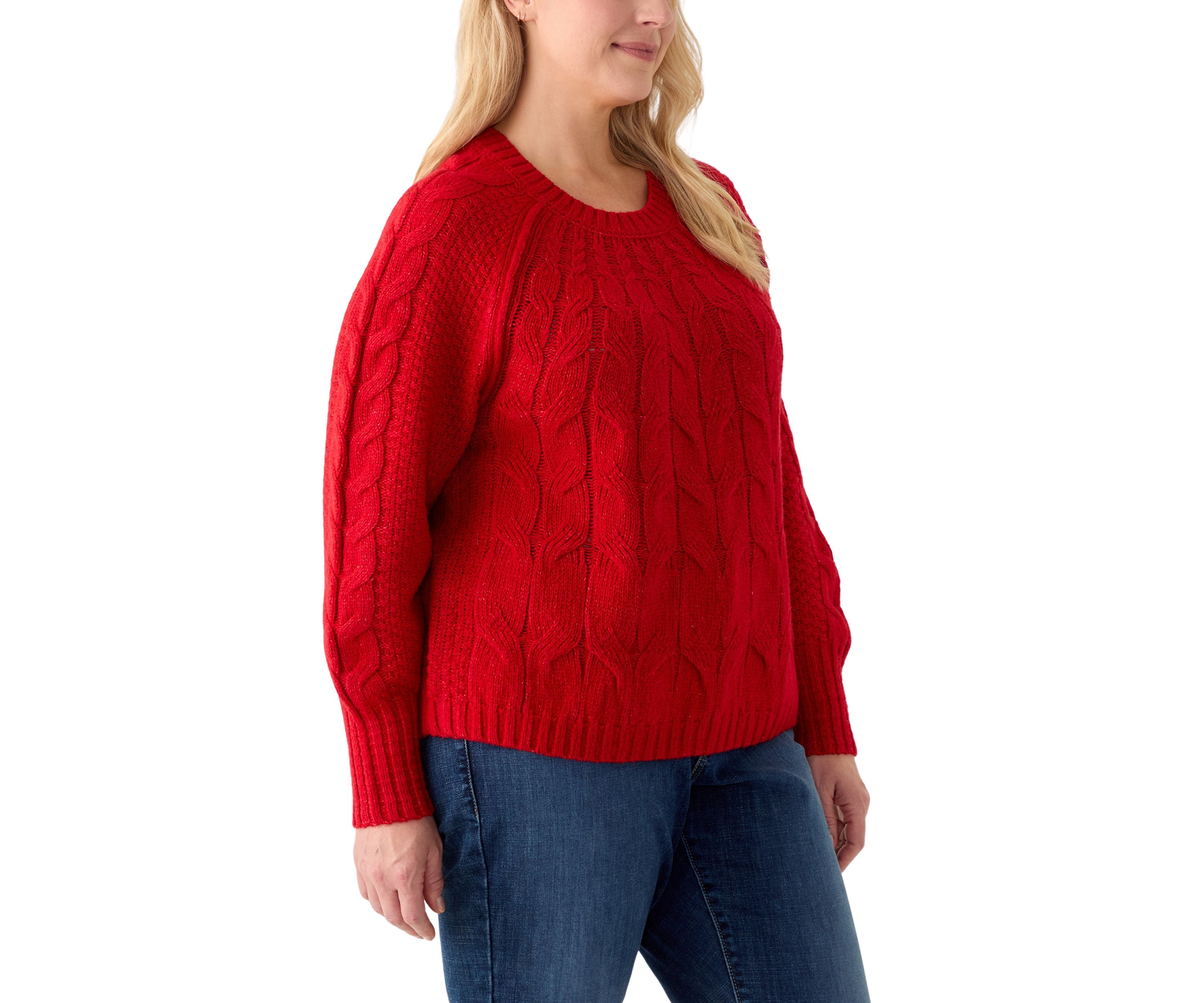 Plus Size Long Sleeve Cascade Cable Sweater