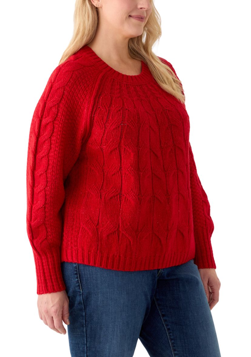 Plus Size Long Sleeve Cascade Cable Sweater