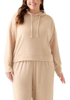 OLIVE + OAK Women's Plus Size Bouclé Hoodie, Sand, 4X