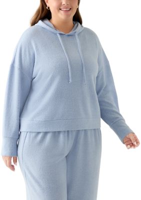 OLIVE + OAK Women's Plus Size Bouclé Hoodie, Blue, 4X