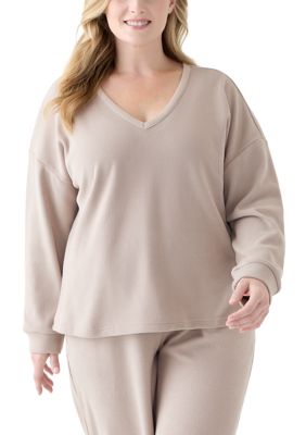 OLIVE + OAK Women's Plus Size Thermal Hacci V-Neck Top, 3X