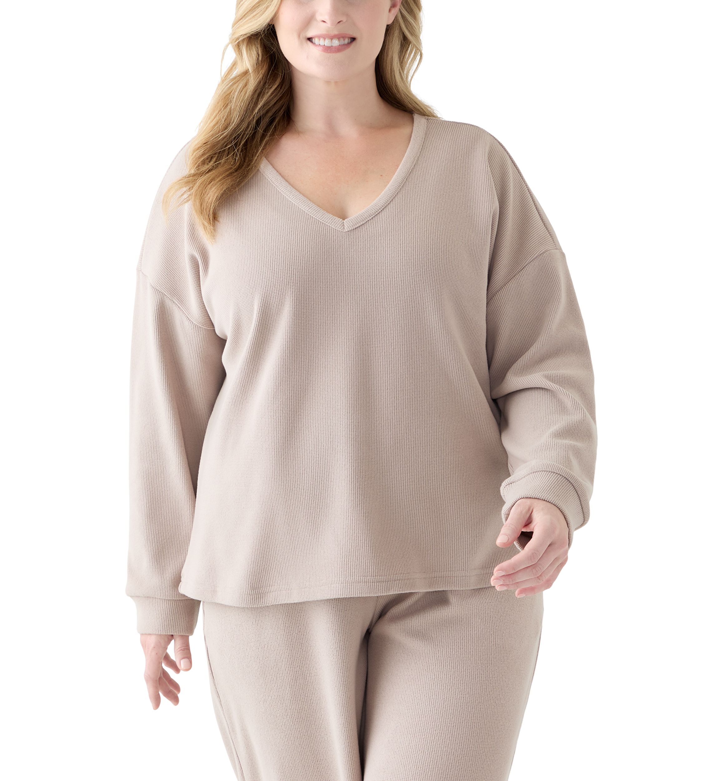 Plus Size Thermal Hacci V-Neck Top