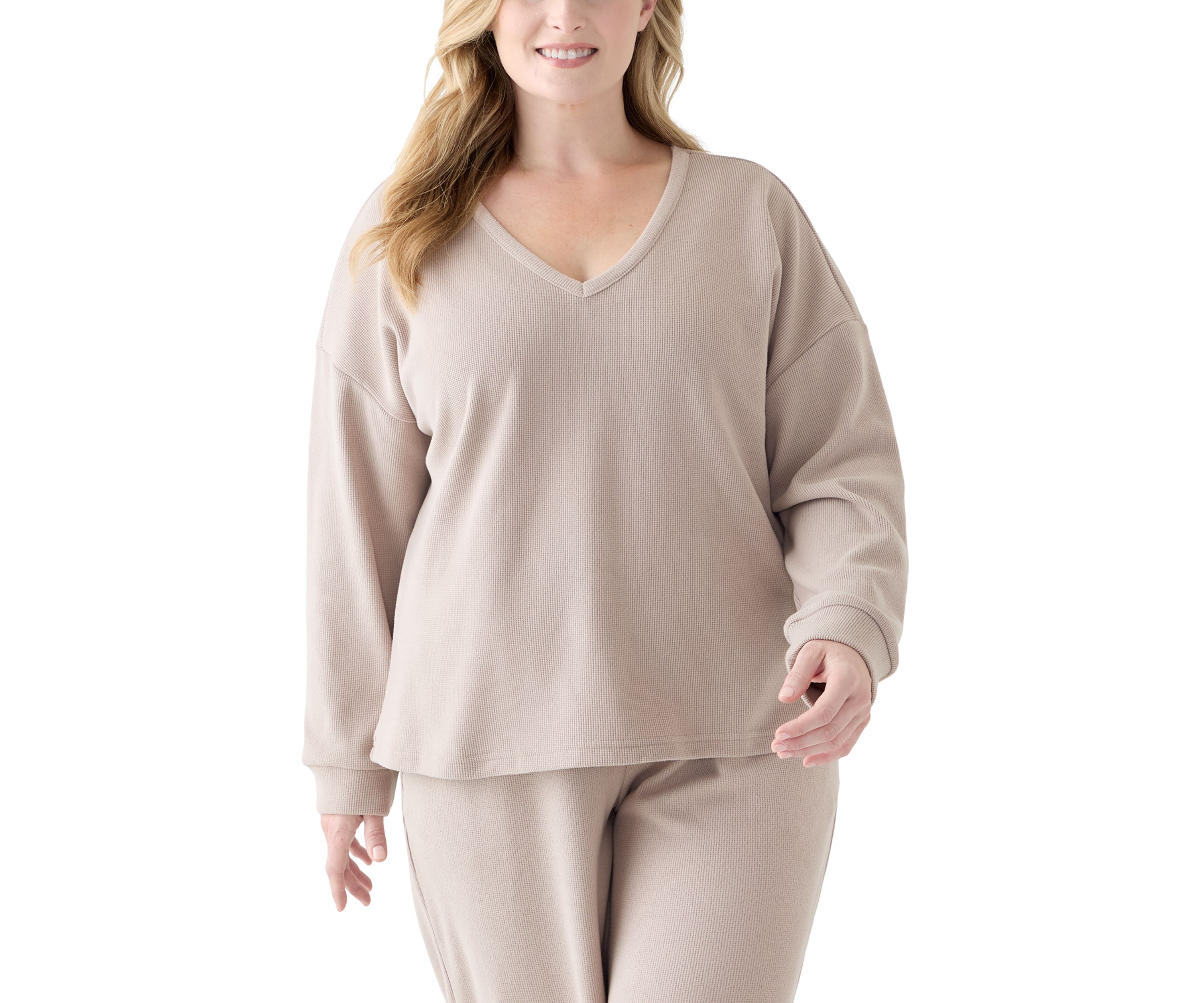 Plus Size Thermal Hacci V-Neck Top
