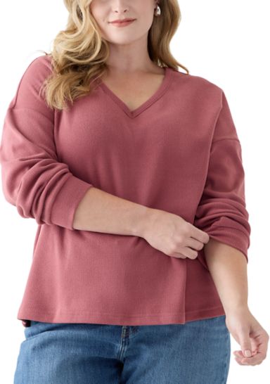 Plus Size Thermal Hacci V-Neck Top
