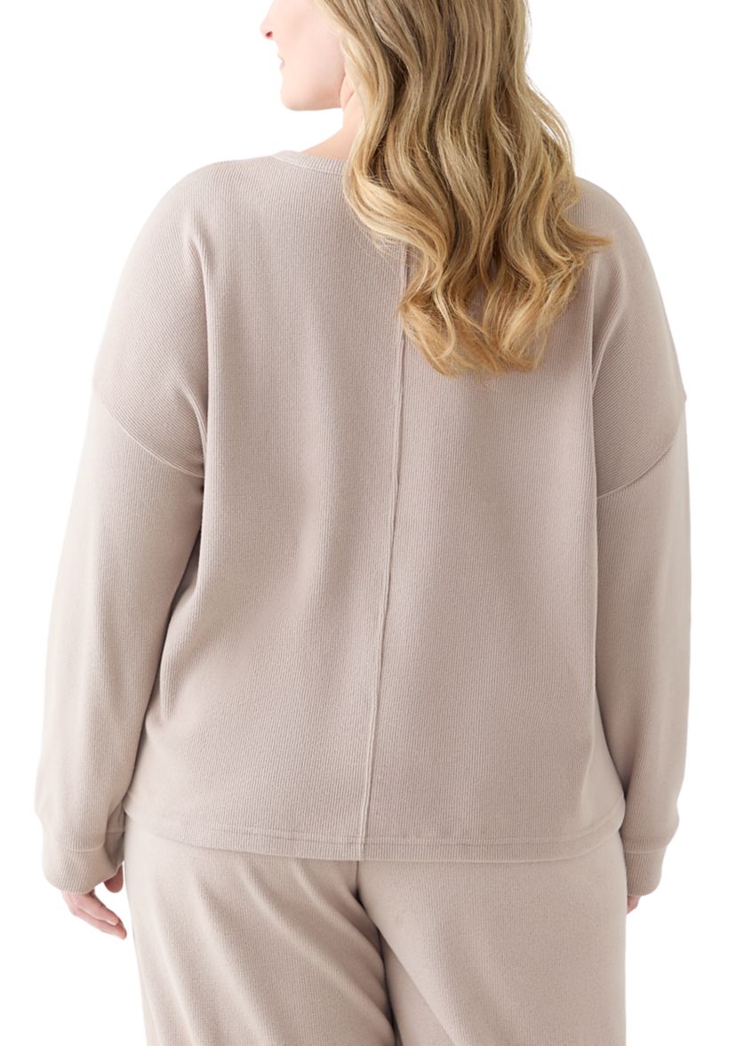 Plus Size Thermal Hacci V-Neck Top