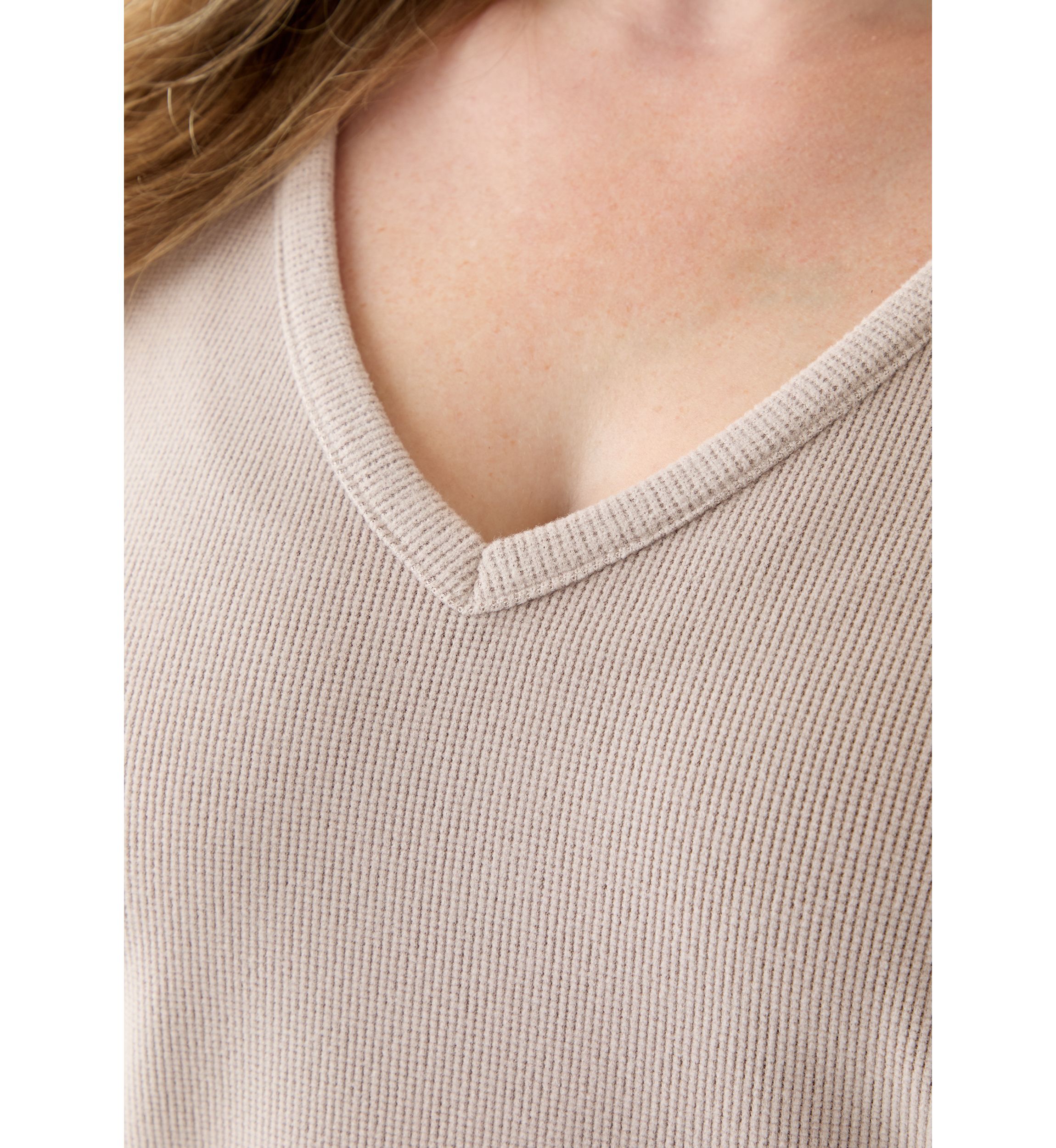 Plus Size Thermal Hacci V-Neck Top
