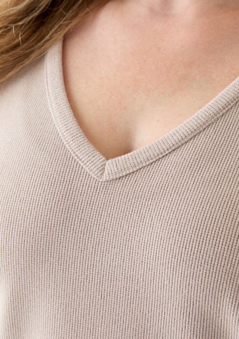 Plus Size Thermal Hacci V-Neck Top