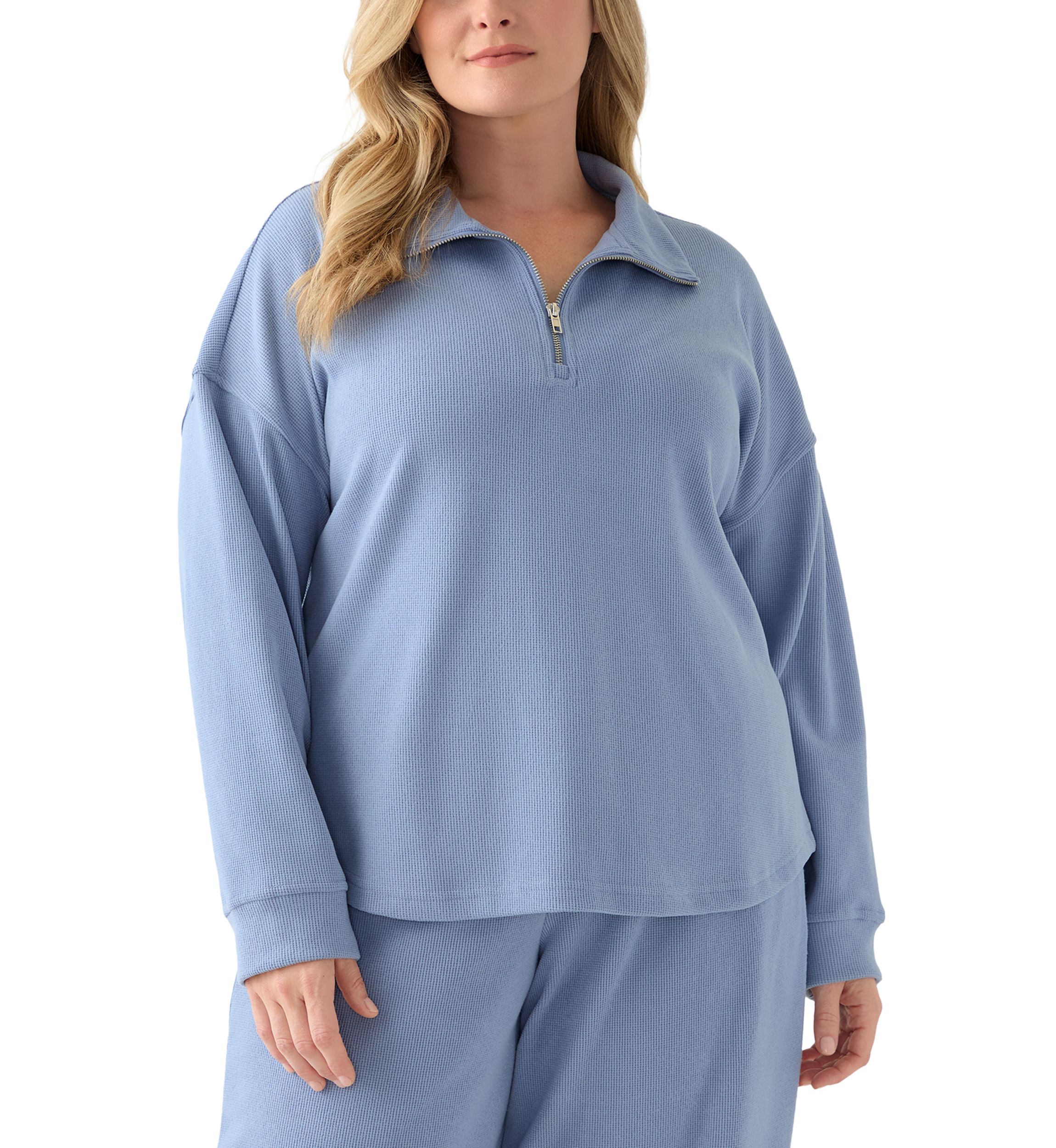 Plus Size Thermal Hacci 3/4 Zip Up Pullover