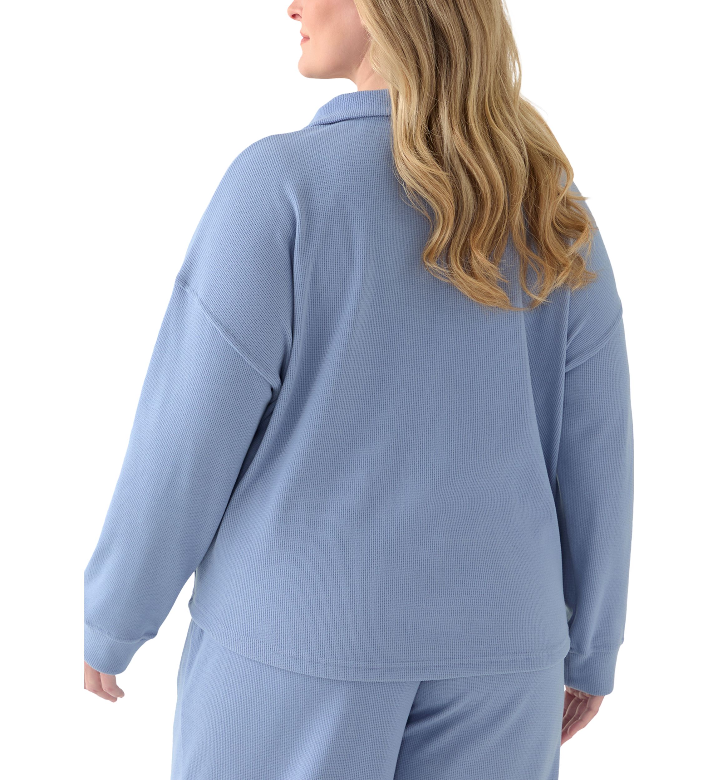 Plus Size Thermal Hacci 3/4 Zip Up Pullover
