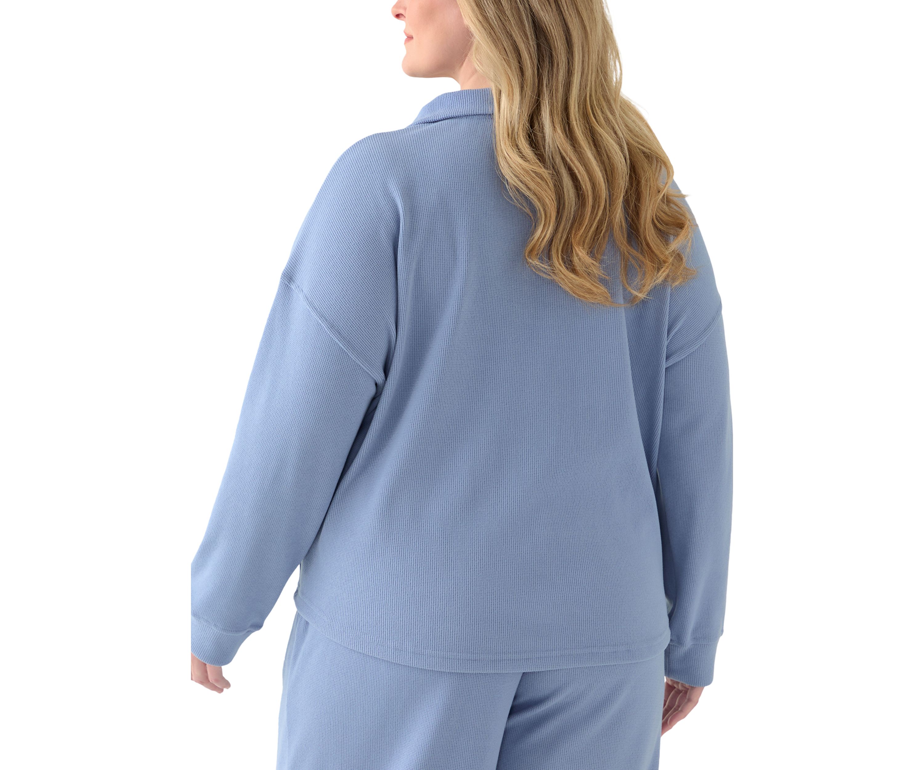 Plus Size Thermal Hacci 3/4 Zip Up Pullover