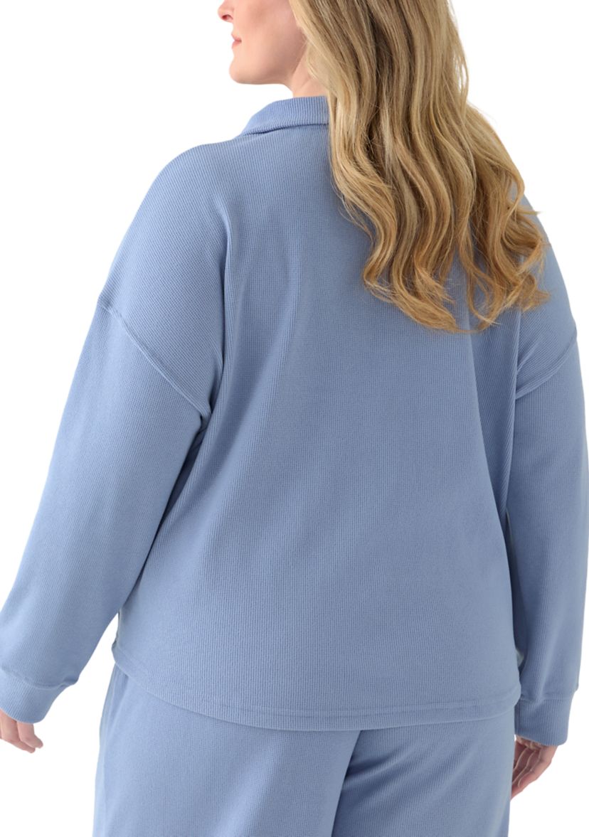 Plus Size Thermal Hacci 3/4 Zip Up Pullover