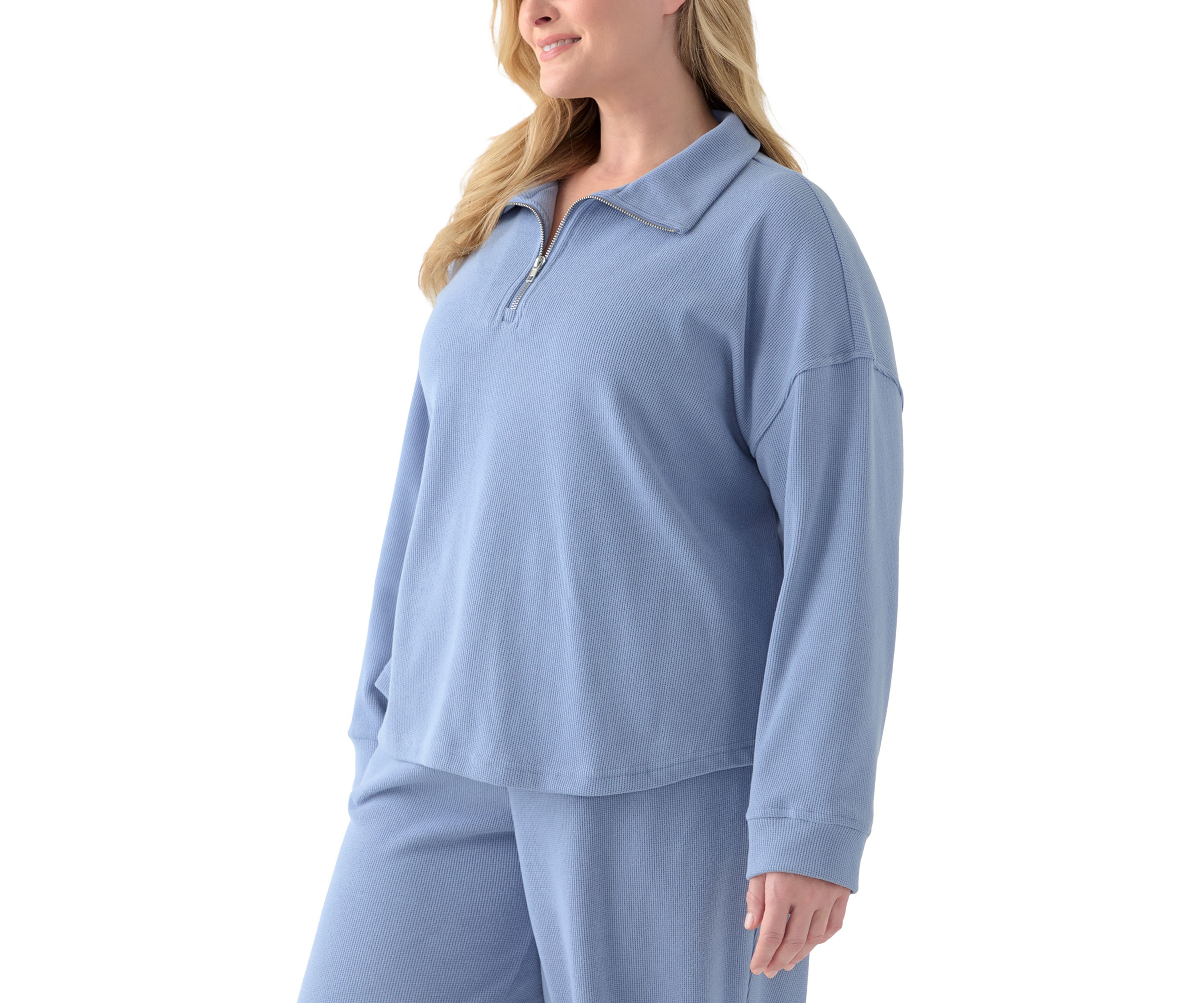 Plus Size Thermal Hacci 3/4 Zip Up Pullover