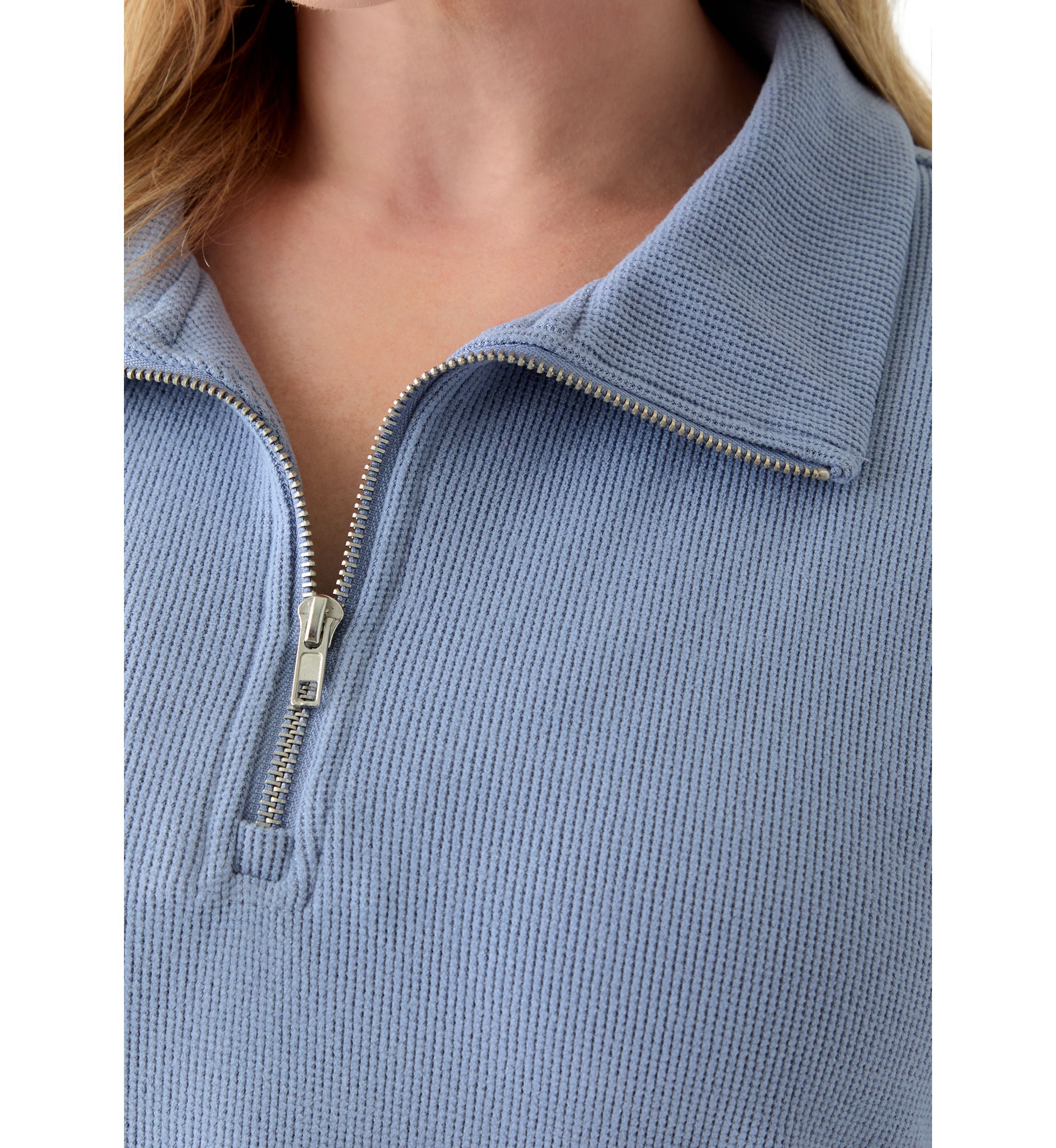 Plus Size Thermal Hacci 3/4 Zip Up Pullover