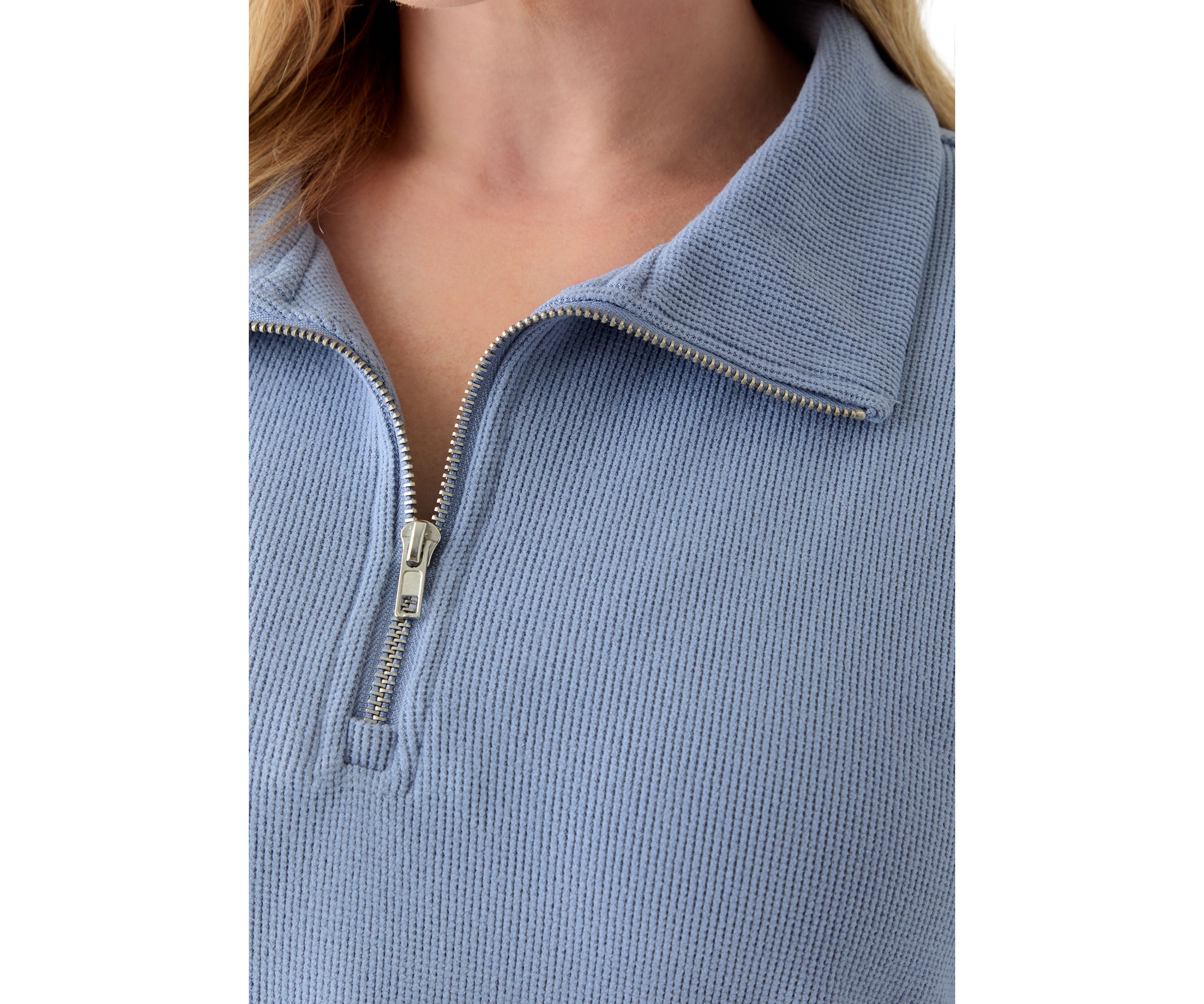 Plus Size Thermal Hacci 3/4 Zip Up Pullover
