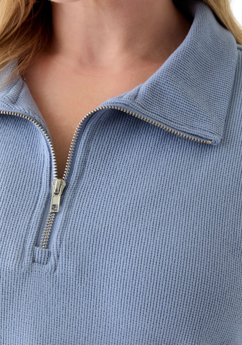 Plus Size Thermal Hacci 3/4 Zip Up Pullover