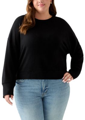 OLIVE + OAK Women's Plus Size Boucle Crew Sweater, Black, 4X