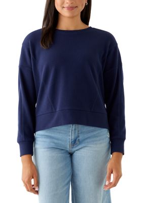 OLIVE + OAK Women's Cozy Knit Crew Neck Sweater, Navy Blue, XL