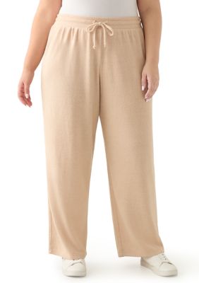 OLIVE + OAK Women's Plus Size Wide-Leg Boucle Pants, Sand, 3X