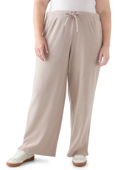 Plus Size Thermal Hacci Wide-Leg Pants