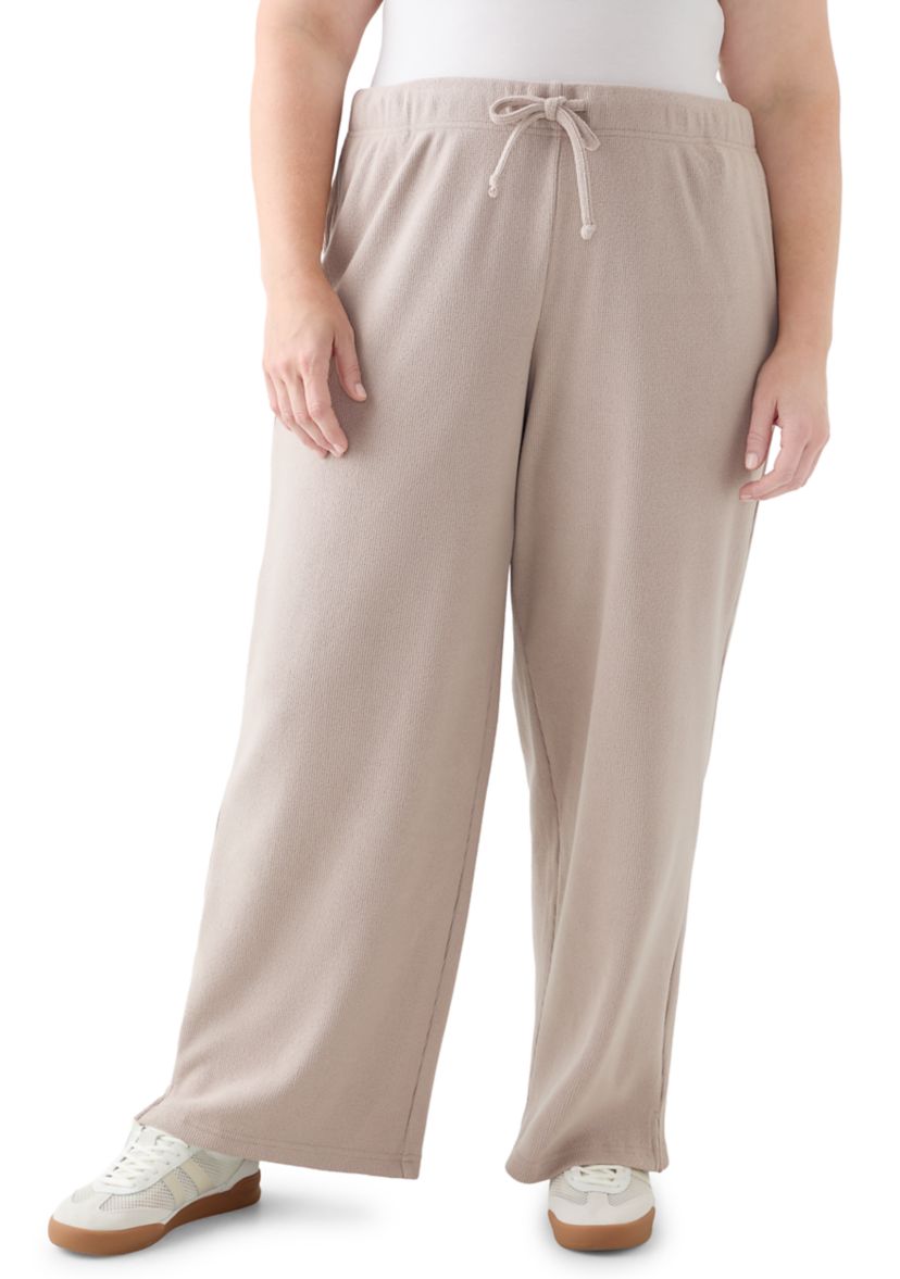 Plus Size Thermal Hacci Wide-Leg Pants