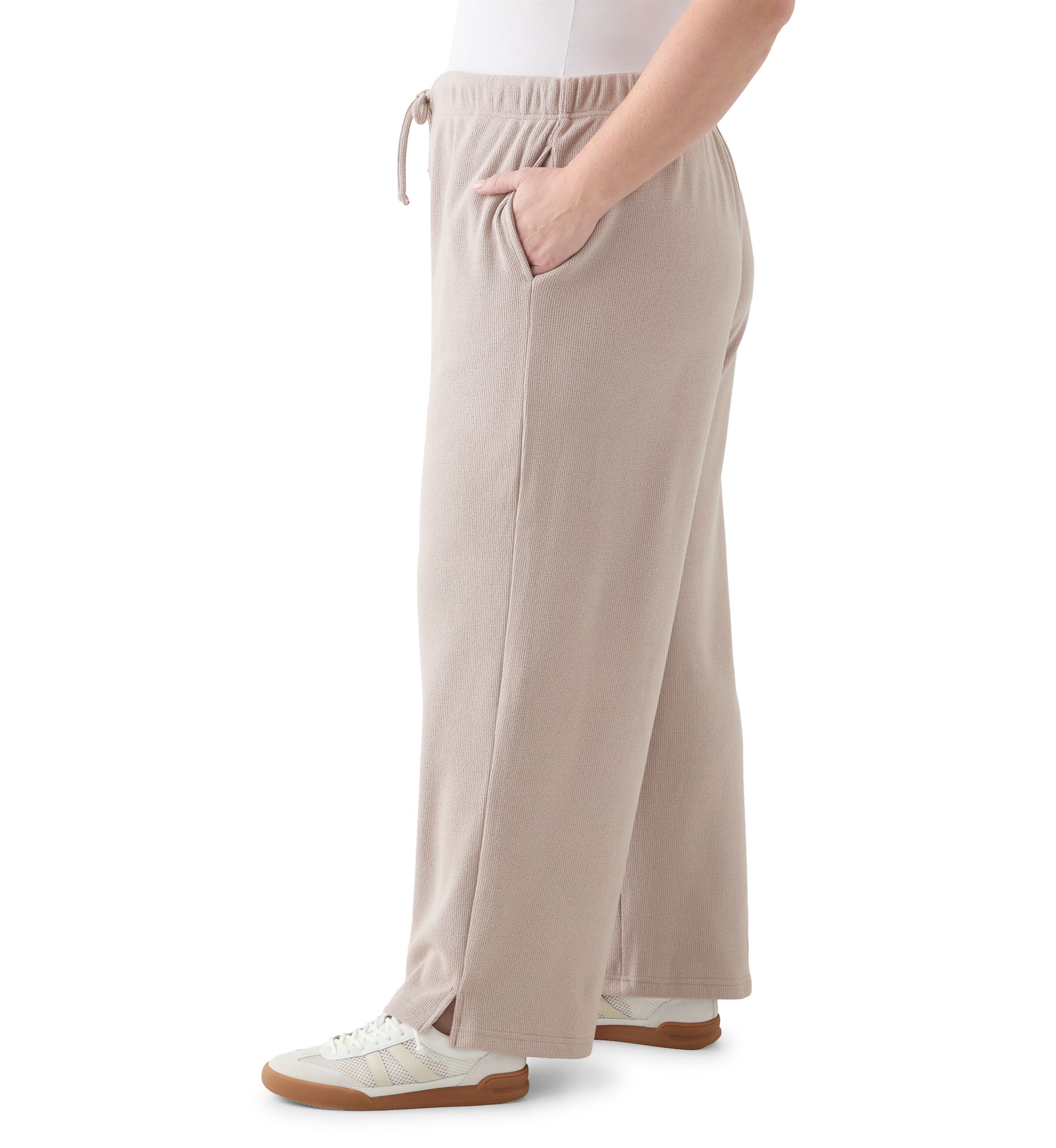 Plus Size Thermal Hacci Wide-Leg Pants